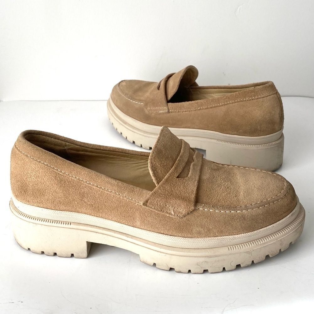 Patina by Portland Womens Zoe Chunky Platform Penny Loafer Size 9.5 Tan Suede